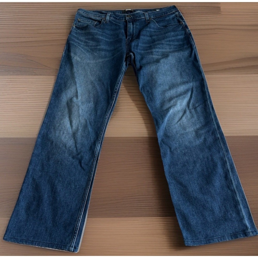 Paige Men's Federal Blue Stretch Jeans 34"x 29" Logo  Button Zip 5-Pocket